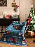 Decorative Tapestry Throw Blanket For Christmas & Halloween, Cozy Nap Rest Cover For Home Decoration, Golden Thread Winter Christmas Lamp Design, 157x130cm