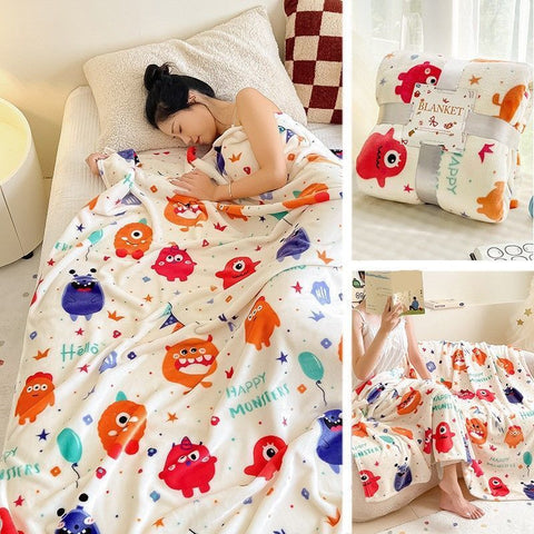 Multi‑usage Flannel Throw Blanket For Christmas & Halloween, Little Monster Design, Warm Bed & Sofa Cover, Lovely Holiday Gift Option, 180x200cm XL Size In Australia - Darrahopens