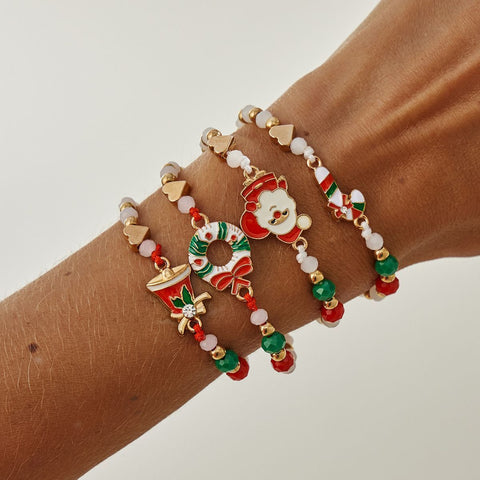 Christmas Beaded Adjustable Bracelet 4Pcs Set Code 6737K1, Cartoon Enamel Santa Claus Dangle Charms Festive Stackable Hand Jewelry for Xmas Outfit Decor and Holiday Gift Giving In Australia - Darrahopens