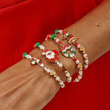 Christmas Beaded Adjustable Bracelet 4Pcs Set Code 6737K1, Cartoon Enamel Santa Claus Dangle Charms Festive Stackable Hand Jewelry for Xmas Outfit Decor and Holiday Gift Giving