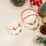 Christmas Beaded Adjustable Bracelet 4Pcs Set Code 6737K1, Cartoon Enamel Santa Claus Dangle Charms Festive Stackable Hand Jewelry for Xmas Outfit Decor and Holiday Gift Giving