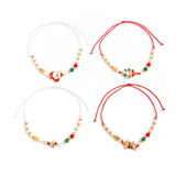 Christmas Beaded Adjustable Bracelet 4Pcs Set Code 6737K1, Cartoon Enamel Santa Claus Dangle Charms Festive Stackable Hand Jewelry for Xmas Outfit Decor and Holiday Gift Giving