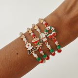 Festive Stackable Beaded Bracelet 4 Pieces Mixed Color Pack Code 6737K2, Cute Enamel Santa Themed Adjustable Wrist Accessories for Christmas Party Dress Up and Souvenir Presents In Australia - Darrahopens