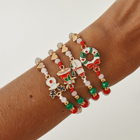 Festive Stackable Beaded Bracelet 4 Pieces Mixed Color Pack Code 6737K2, Cute Enamel Santa Themed Adjustable Wrist Accessories for Christmas Party Dress Up and Souvenir Presents In Australia - Darrahopens