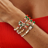 Festive Stackable Beaded Bracelet 4 Pieces Mixed Color Pack Code 6737K2, Cute Enamel Santa Themed Adjustable Wrist Accessories for Christmas Party Dress Up and Souvenir Presents In Australia - Darrahopens