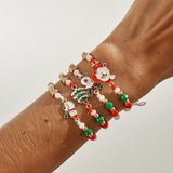 Xmas Cartoon Enamel Charm Beaded Bracelet Set 4 In 1 Code 6737K3, Red Green White Color Adjustable Hand Ornament for Daily Holiday Matching and Christmas Small Gifts In Australia - Darrahopens