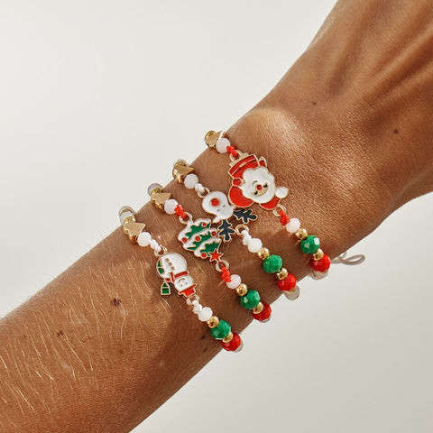 Xmas Cartoon Enamel Charm Beaded Bracelet Set 4 In 1 Code 6737K3, Red Green White Color Adjustable Hand Ornament for Daily Holiday Matching and Christmas Small Gifts In Australia - Darrahopens