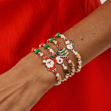 Xmas Cartoon Enamel Charm Beaded Bracelet Set 4 In 1 Code 6737K3, Red Green White Color Adjustable Hand Ornament for Daily Holiday Matching and Christmas Small Gifts In Australia - Darrahopens