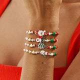 Xmas Cartoon Enamel Charm Beaded Bracelet Set 4 In 1 Code 6737K3, Red Green White Color Adjustable Hand Ornament for Daily Holiday Matching and Christmas Small Gifts In Australia - Darrahopens