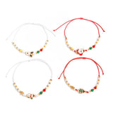 Xmas Cartoon Enamel Charm Beaded Bracelet Set 4 In 1 Code 6737K3, Red Green White Color Adjustable Hand Ornament for Daily Holiday Matching and Christmas Small Gifts