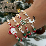 Adjustable Christmas Stacking Beaded Wrist Jewelry 4Pcs Mixed Set Code 6737K4, Santa Reindeer Enamel Pendant Bracelets for Holiday Costume Accessory and Friend Xmas Gift Exchange In Australia - Darrahopens