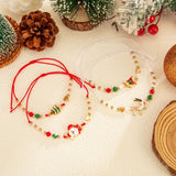 Adjustable Christmas Stacking Beaded Wrist Jewelry 4Pcs Mixed Set Code 6737K4, Santa Reindeer Enamel Pendant Bracelets for Holiday Costume Accessory and Friend Xmas Gift Exchange