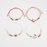 Adjustable Christmas Stacking Beaded Wrist Jewelry 4Pcs Mixed Set Code 6737K4, Santa Reindeer Enamel Pendant Bracelets for Holiday Costume Accessory and Friend Xmas Gift Exchange