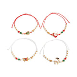 Adjustable Christmas Stacking Beaded Wrist Jewelry 4Pcs Mixed Set Code 6737K4, Santa Reindeer Enamel Pendant Bracelets for Holiday Costume Accessory and Friend Xmas Gift Exchange