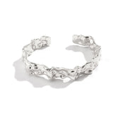 Irregular Textured Lava Open Cuff Bracelet for Women, Silver Twisted Wavy Metal Bangle, Niche Designer Jewelry for Christmas & Halloween Gift Giving, Style Code 2259