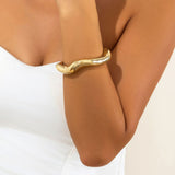 Abstract Crinkle Metal Open Bangle Bracelet, Light Gold Irregular Curved Cuff, Trendy Daily Accessory Suitable for Xmas and Halloween Holiday Presents, Style Code 2267 In Australia - Darrahopens