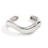 Minimalist Irregular Curved Open Cuff Bracelet, Silver Lava Texture Metal Bangle, Niche Fashion Wrist Ornament for Christmas Halloween Souvenir Gifts, Style Code 2267