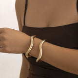 Dual Layer Irregular Wave Bangle 2 Pieces Set, Gold Stackable Metal Open Bracelet, Women Fashion Matching Jewelry as Christmas Halloween Holiday Gift Pack, Code 5091