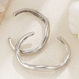 Stackable Irregular Curved Metal Bracelet 2 In 1 Pack, Silver Lava Texture Open Cuff, Trendy Ladies Wrist Accessory for Xmas Halloween Gift Exchange, Code 5091