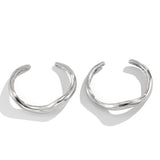Stackable Irregular Curved Metal Bracelet 2 In 1 Pack, Silver Lava Texture Open Cuff, Trendy Ladies Wrist Accessory for Xmas Halloween Gift Exchange, Code 5091