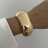 Curved S Shape Irregular Lava Bracelet, Gold Crinkle Texture Open Cuff, Modern Fashion Ladies Hand Jewelry for Holiday Christmas Halloween Gift Box, Code 2433