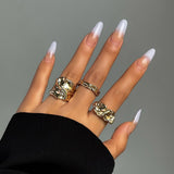 Irregular Crumple Metal Stacking Ring 3 Pieces Set, Gold Lava Texture Open Band Rings, Women Trendy Finger Jewelry for Christmas Halloween Party Favors, Code 4541