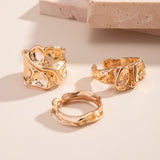 Irregular Crumple Metal Stacking Ring 3 Pieces Set, Gold Lava Texture Open Band Rings, Women Trendy Finger Jewelry for Christmas Halloween Party Favors, Code 4541