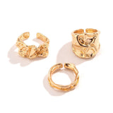 Irregular Crumple Metal Stacking Ring 3 Pieces Set, Gold Lava Texture Open Band Rings, Women Trendy Finger Jewelry for Christmas Halloween Party Favors, Code 4541