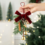 Christmas Pine Cone Wood Strip Double Red Bell Wreath Ornament, Xmas Tree Decor for Home Festival Styling and Christmas Exchange Gifts, Model D6