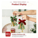 Christmas Pine Cone Wood Strip Double Green Bell Wreath Hanging Charm, Indoor Ambience Pendant for Christmas Seasonal Presents, Model D7