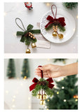 Christmas Pine Cone Wood Strip Double Green Bell Wreath Hanging Charm, Indoor Ambience Pendant for Christmas Seasonal Presents, Model D7