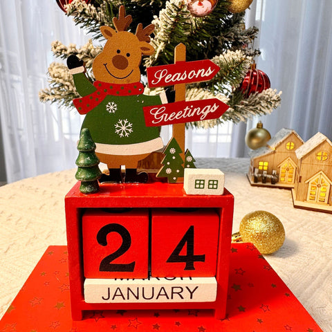 Creative Wooden Christmas Advent Calendar Desktop Ornament, Reindeer Shaped Countdown Tabletop Decor for Home Front Desk Scene Layout and Christmas Holiday Gift Giving