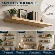 5" Nickel Hidden T Shelf Bracket 2Pcs w/ 5x60&5x80 Screws
