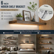 6" Nickel Hidden T Shelf Bracket 2Pcs w/ 5x60&5x80 Screws