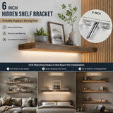 6" Nickel Hidden T Shelf Bracket 2Pcs w/ 5x60&5x80 Screws