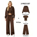 Women Chestnut Brown Complete 3-Piece Tracksuit, Relaxed Home Wear Size M, Breathable Material Casual All-Day Look