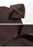 Women Chestnut Brown Three-Piece Casual Sweatsuit, Oversized Comfort Fit Size L, Ready-to-Wear Daily Wardrobe Essential
