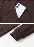 Women Chestnut Brown Three-Piece Casual Sweatsuit, Oversized Comfort Fit Size L, Ready-to-Wear Daily Wardrobe Essential