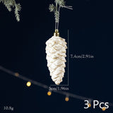 White Gold Pine Cone Christmas Tree Hanging Ornaments, Set of 3, Christmas & Halloween Wreath and Garland Decor, Elegant Festive Tree Embellishment, Delicate Holiday Gift for Home Decoration