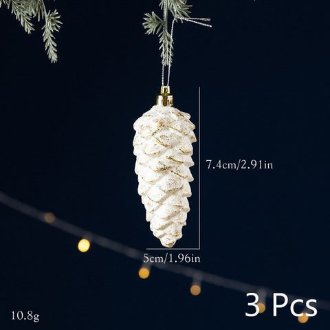 White Gold Pine Cone Christmas Tree Hanging Ornaments, Set of 3, Christmas & Halloween Wreath and Garland Decor, Elegant Festive Tree Embellishment, Delicate Holiday Gift for Home Decoration