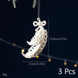 White Gold Feather Shaped Xmas Pendant, Pack of 3, Christmas & Halloween Indoor Atmosphere Layout Accessory, Lightweight Hanging Decoration, Ideal Stocking Stuffer Holiday Present