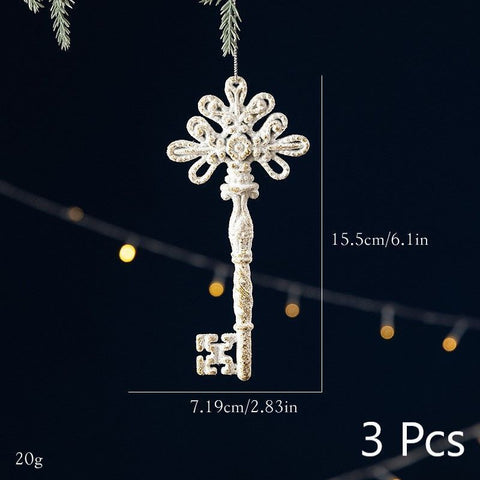 White Gold Key Design Festive Hanging Charms, 3 Pieces, Christmas & Halloween Shop Window Display Ornament, Unique Tree Accent Decor, Thoughtful Holiday Souvenir Gift In Australia - Darrahopens
