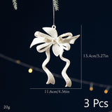 White Gold Bowknot Christmas Decor Pendants, Set of 3, Christmas & Halloween Party Scene Decoration, Classic Xmas Tree Accessory, Exquisite Gift Box Filler Ornament In Australia - Darrahopens