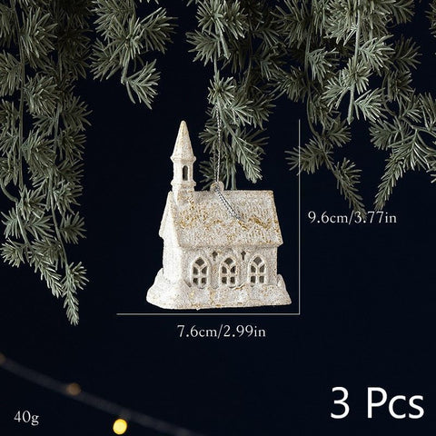 White Gold House Shaped Xmas Tree Pendants, Pack of 3, Christmas & Halloween Whole House Interior Decoration, Lovely Whimsical Ornament, Sweet Small Holiday Gift In Australia - Darrahopens