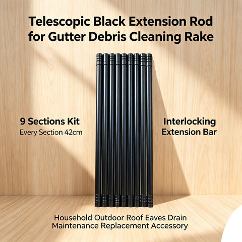 Telescopic Black Extension Rod for Gutter Debris Cleaning Rake, 9 Sections Kit, Every Section 42cm, Interlocking Extension Bar, Household Outdoor Roof Eaves Drain Maintenance Replacement Accessory In Australia - Darrahopens