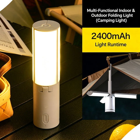 Folding Multi‑function Camping Lantern, Portable Tent Hanging Light, Christmas & Halloween Outdoor Travel Gift, Handheld Emergency Camp Lamp, 2400mAh Rechargeable Battery for Night Activity Lighting