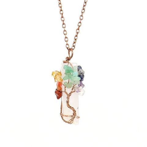Irregular Raw Crystal Bar Tree of Life Charm Necklace, Antique Copper Setting, Clear Quartz, Christmas & Halloween Party Dress‑up Accessory, Dainty Stackable Holiday Present In Australia - Darrahopens