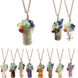 Tree of Life Pendant Necklace with Natural Chip Stones, Antique Copper Metal, Amazonite, Christmas & Halloween Casual Wear Jewelry, Unique Souvenir Gift for Festival Gifting