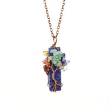 Natural Irregular Crystal Fragment Tree of Life Necklace, Antique Copper Frame, Lapis Lazuli, Christmas & Halloween Photo‑worthy Ornament, Fashion Layering Holiday Jewelry Gift