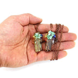Natural Irregular Crystal Fragment Tree of Life Necklace, Antique Copper Frame, Lapis Lazuli, Christmas & Halloween Photo‑worthy Ornament, Fashion Layering Holiday Jewelry Gift